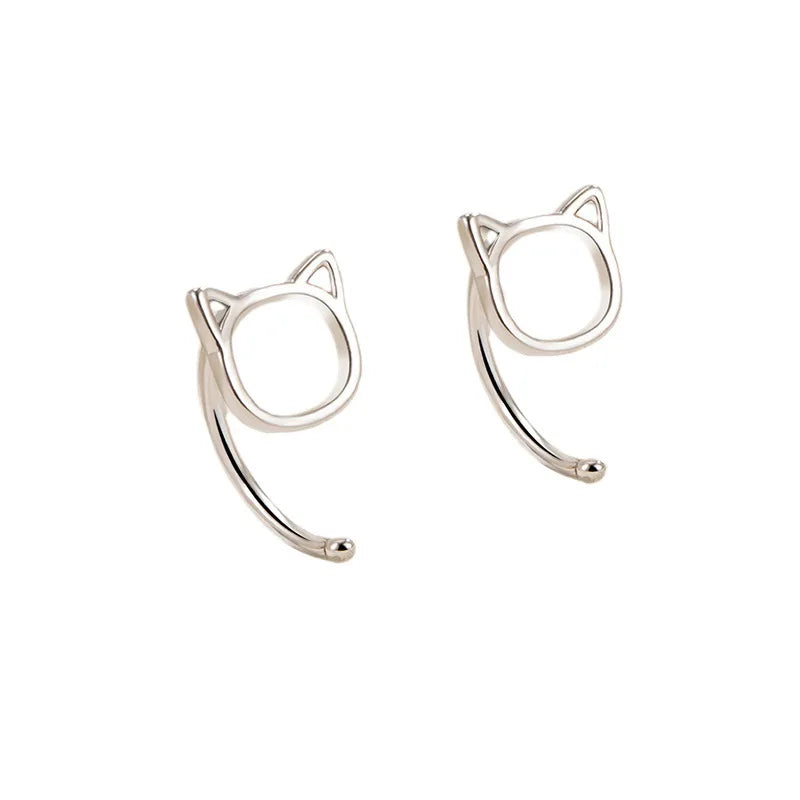 Avenneth Fashion Simple Hollow Cute Cat Stud Earrings for Women Girls Silver Color Hypoallergenic Earrings Teen Jewelry