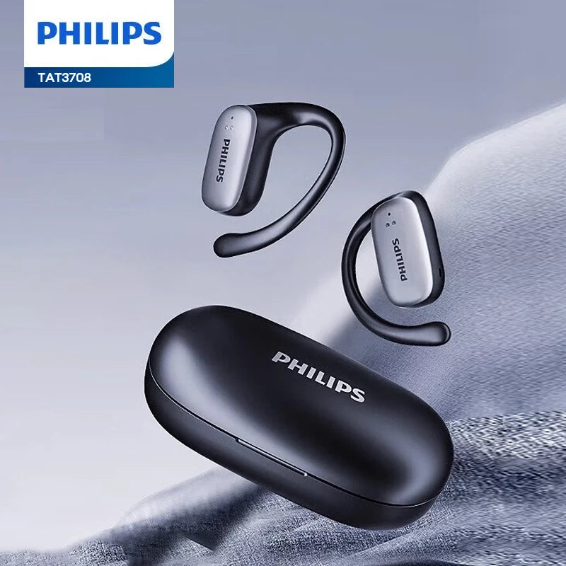 Original Philips TAT3708 Wireless Bluetooth Stereo Ear Hook Headset  Long Endurance Touch Headphones Waterproof Sport Earbuds