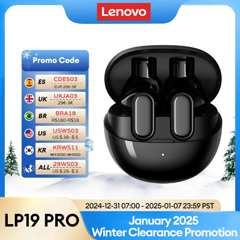 New Lenovo LP19 PRO Wireless Bluetooth 5.4 Earphones Long Battery Life Gaming Earbuds HiFi Sound Stereo Music Headset With Mic