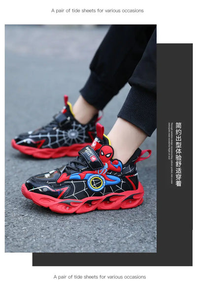 Disney Boys Shoes LED Lights Cartoon Autumn Children's Sports Shoes Leather Non-slip Children's Running Shoes Sneaker Size 25-35