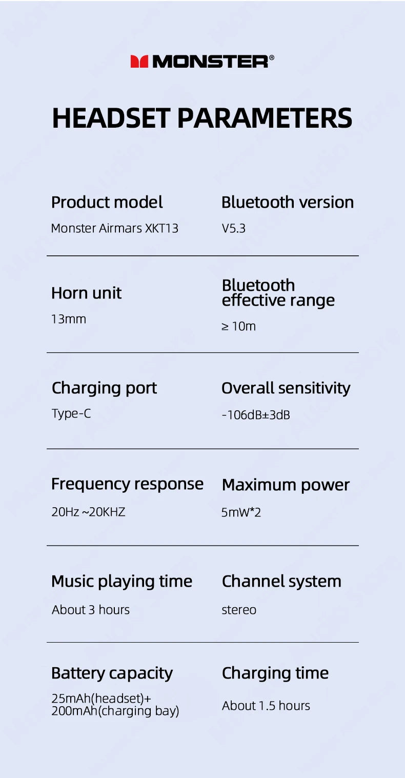 سماعة رأس Monster V5.3 اللاسلكية الأصلية بتقنية البلوتوث XKT13 ذات الصوت عالي الدقة وسماعات أذن طويلة الأمد ذات غلاف شفاف دوار جديد