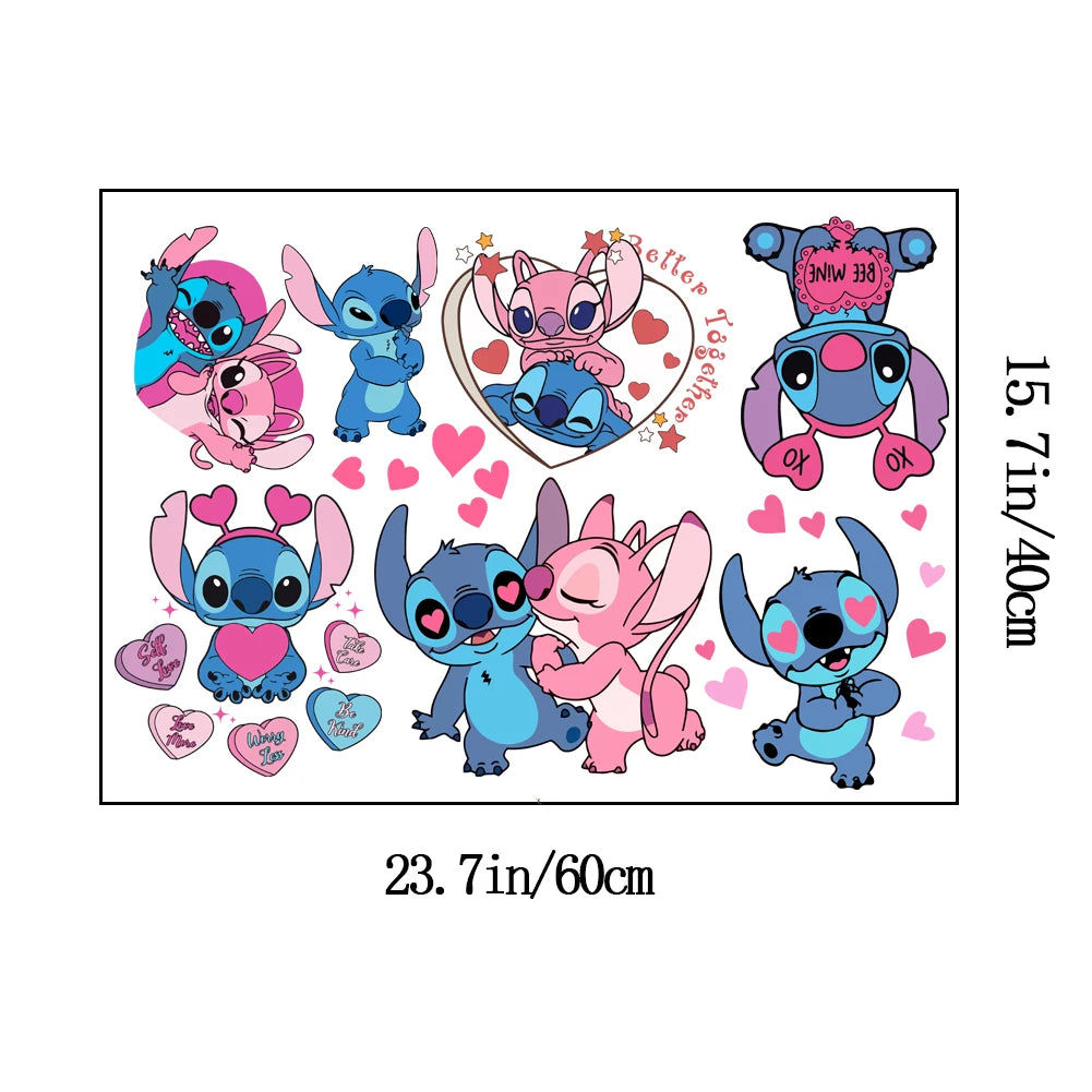 Cartoon Lilo & Stitch Rainbow Wall Stickers For Kid's Room Kindergarten Living Room Bedroom Wall Decoration Animated Poster