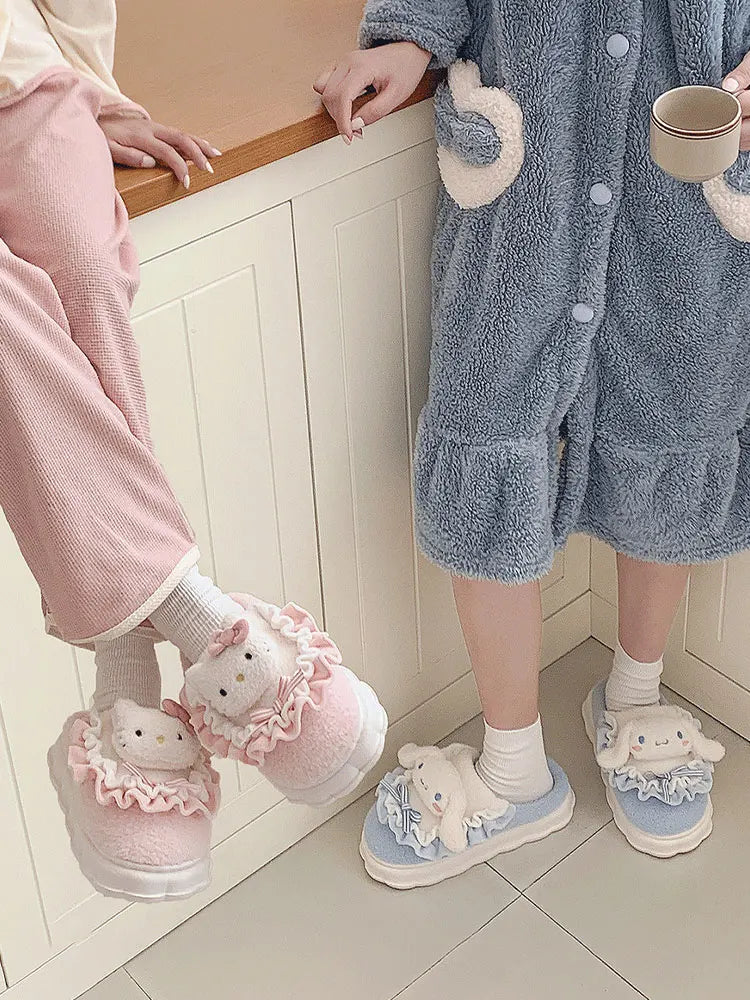 Sanrio Cinnamoroll Plush Slippers Kuromi Women Plushie Cartoon Plush Kawaii Flat Shoes Slippers Shoes Gift Girl Y2K 2024 NEW