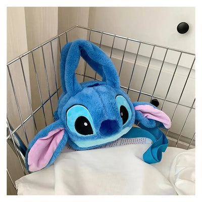 Disney 2024 New Cartoon Plush Doll Shoulder Bag Sweet and Cute Stitch Strawberry Bear Soft Cute Girls Handbag