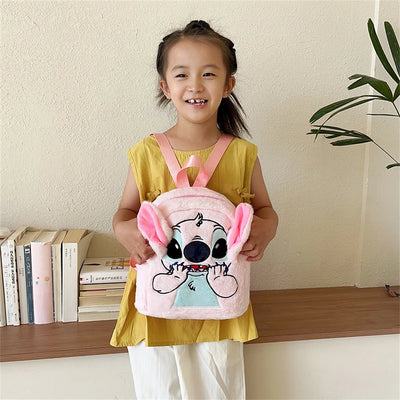 New Disney Plush Backpack Ins Japanese Blue Stitch Funny Cartoon Large-Capacity Student Backpack Kindergarten Bag Child Gift