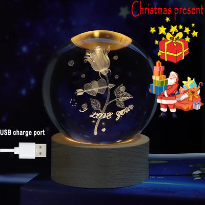 New 6cm 3D Crystal Ball Stitch Pokemon Wooden base with 6cm crystal ball Planet Night Light Laser Carving Christmas gifts