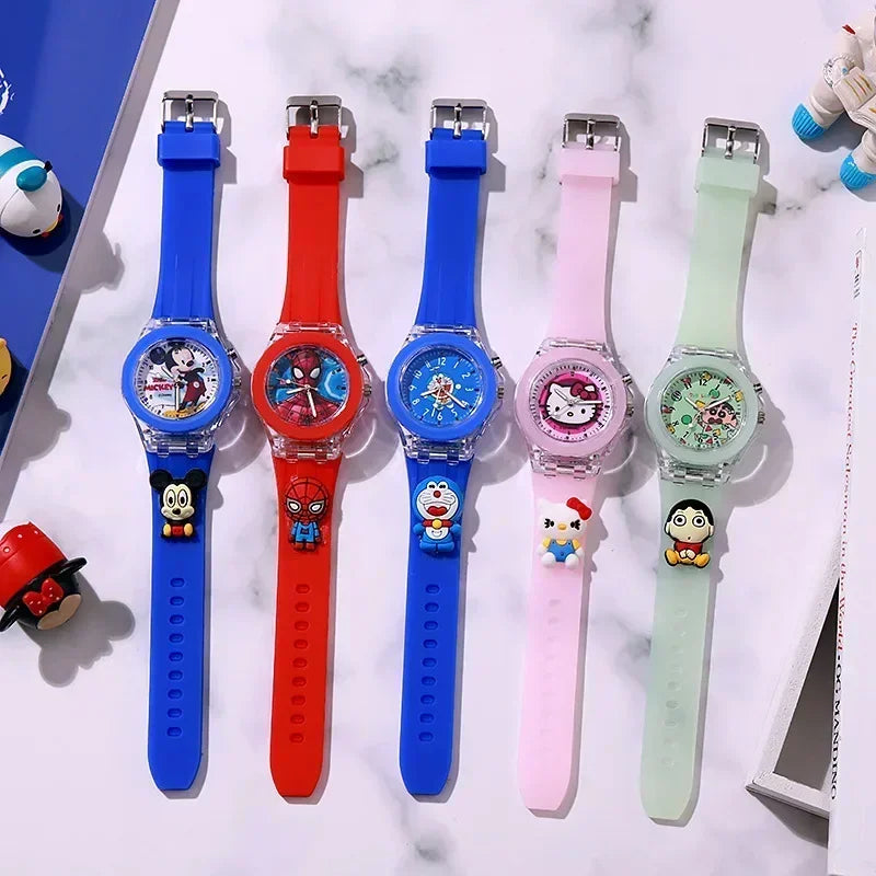 MINISO Disney Fashion Minnie Children's Watch Mickey Mouse Children's Flash Light Cartoon Figure Doll Boys Girls Birthday Gifts