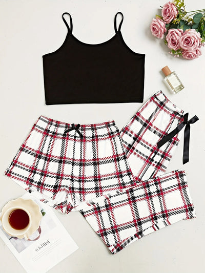 Best-Selling Suspender Shorts Trousers Three-Piece Fashion Casual Bow Tie Home Wear Set Women'S Casual Pajamas Set