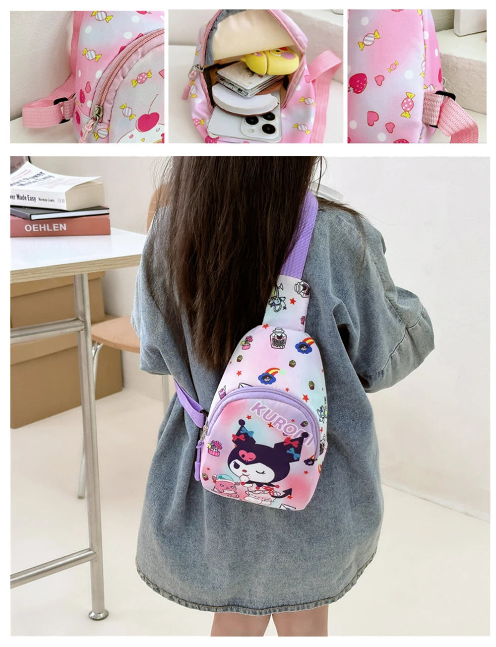 Sanrio Cartoon Shoulder Bags Melody Children's Chest hello kitty Bags Casual Messenger Pouch Fashion Versatile Travel Bags Gifts