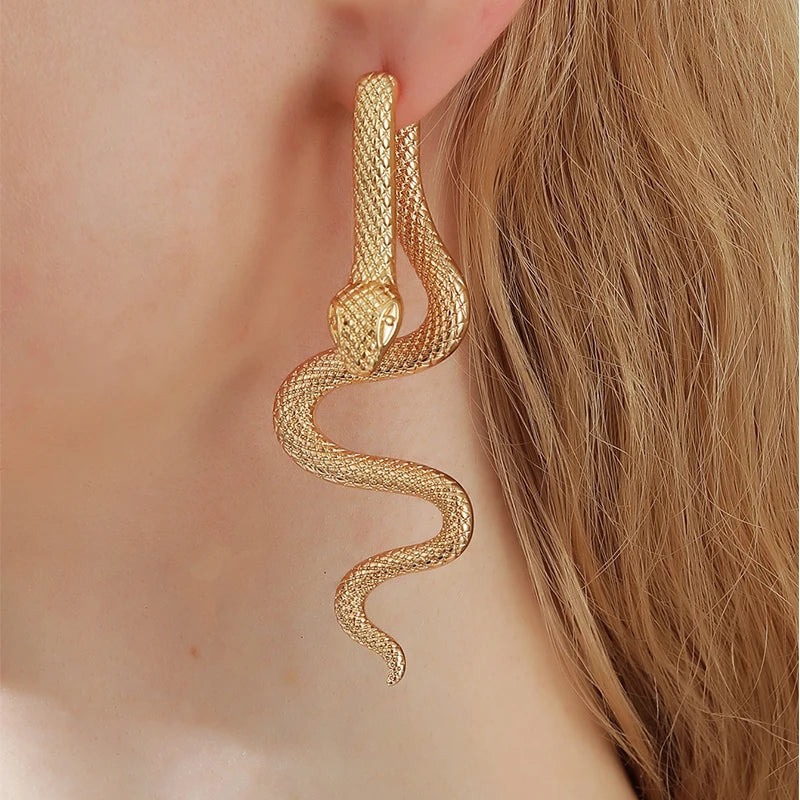 Exaggerated Snake Shape Drop Earrings Gold And Silver-Color Jewelry For Woman Irregular Earrings Party Gift Trendy Style