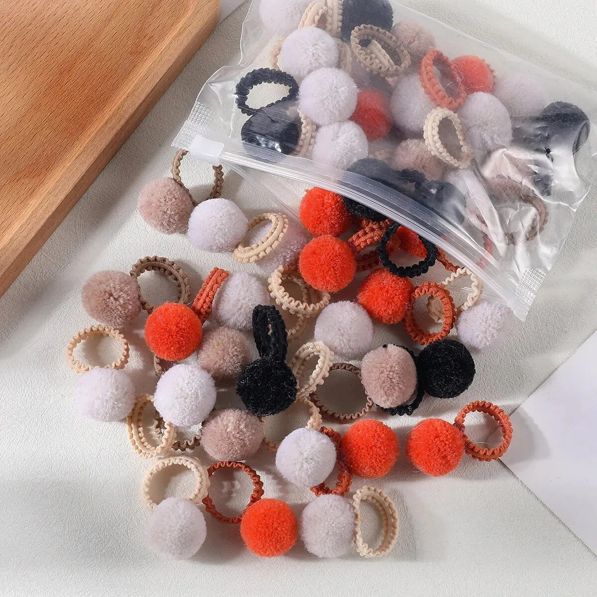 20Pcs Girls Colorful Plush Ball Elastic Hair Bands Kids Hair Ropes Ties Ponytail Rubber Bands Headwear Hair Accessories Gift