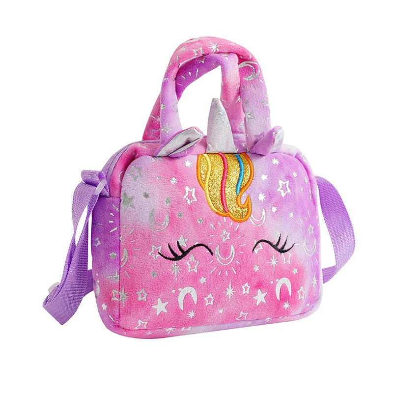 Plush Unicorn Single Shoulder Crossbody Bag for Children's Coin Purse Girl Travel Handbag Cute Student Gift Storage Pencil Bags