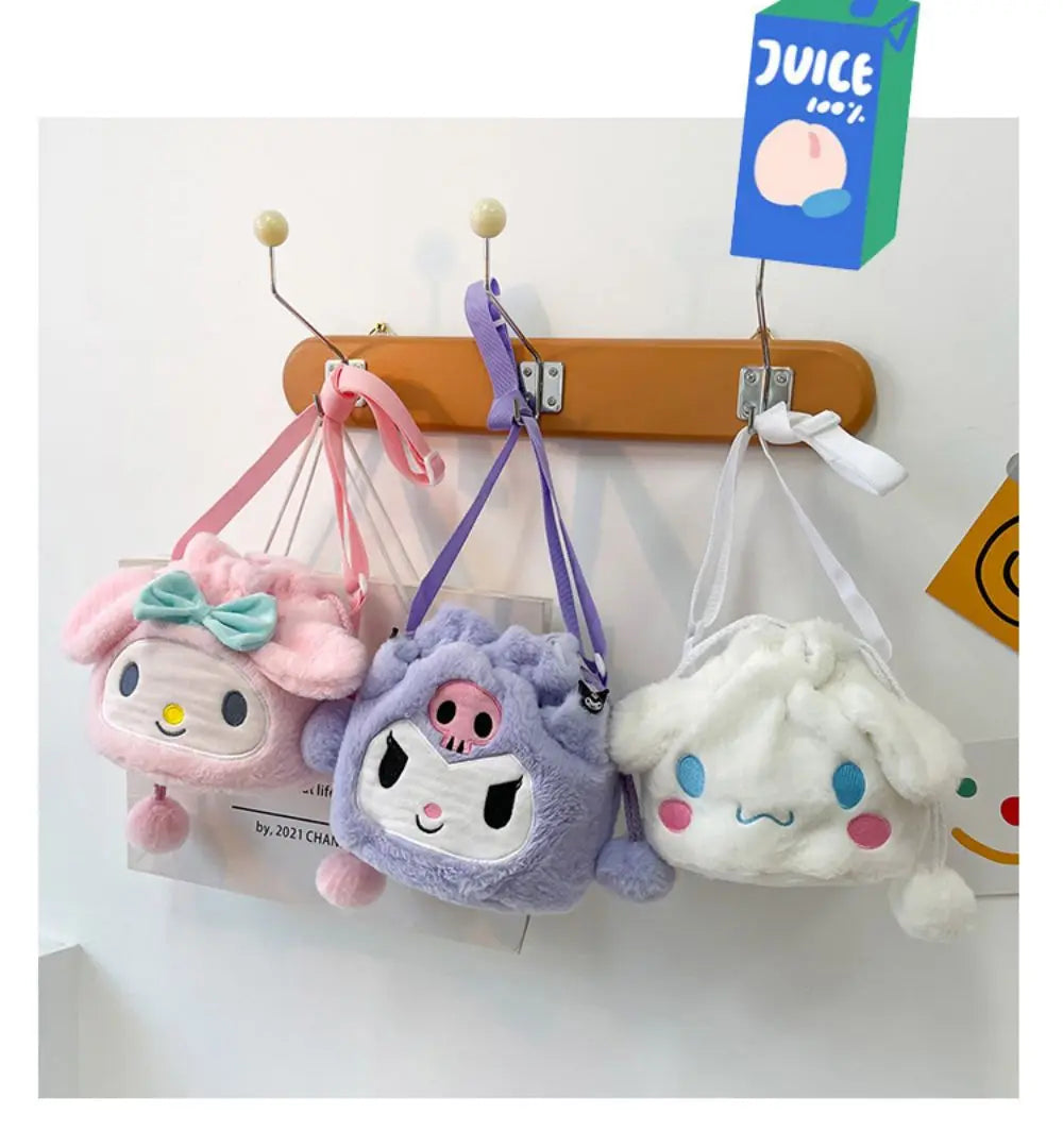 Sanrio  Bag Kawaii Cinnamoroll Handbag Tote Plushie Shoulder Messenger Bags Kuromi Hello Kitty Stuffed Makeup Backpack Gift