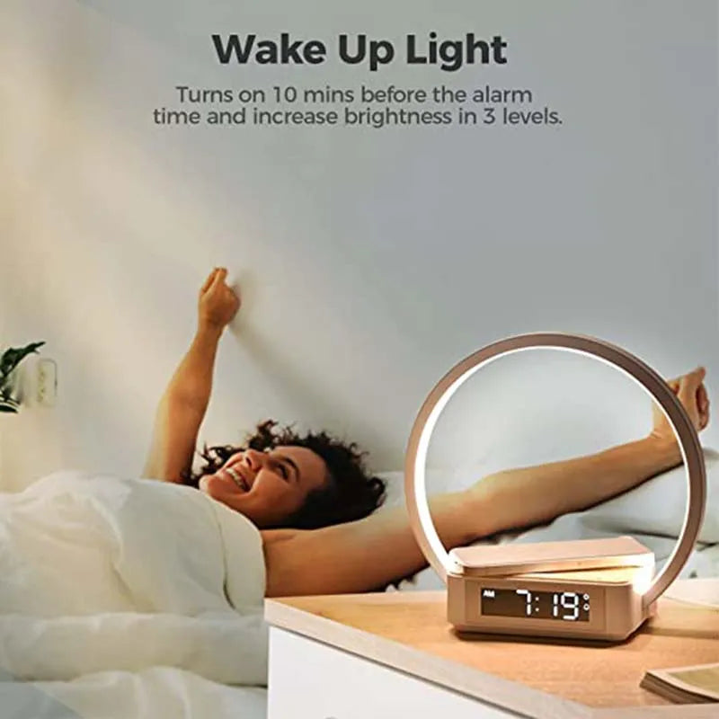 LED Multifunctional Night Light Atmosphere Lamps Digital Alarm Clock Speaker Wireless Charger Children Sleep Bedroom Decorations