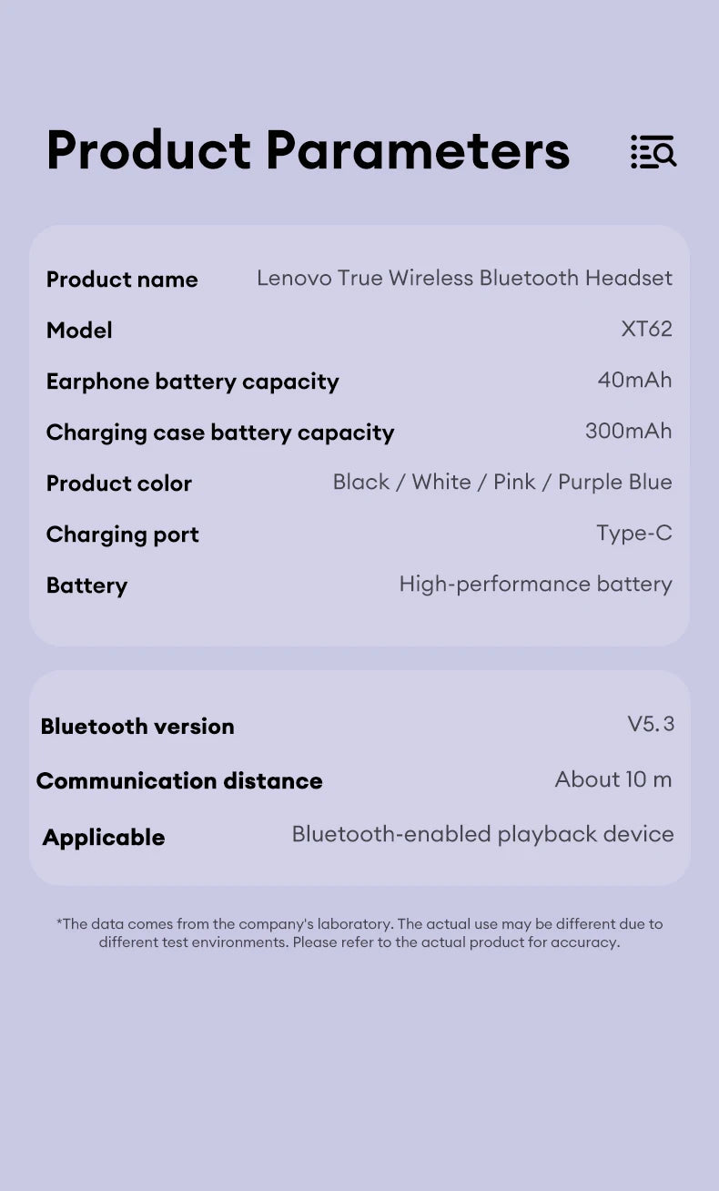 سماعات لينوفو XT62 PRO TWS اللاسلكية الأصلية بتقنية البلوتوث 5.3، سماعات أذن ملونة تعمل باللمس، بطارية طويلة الأمد