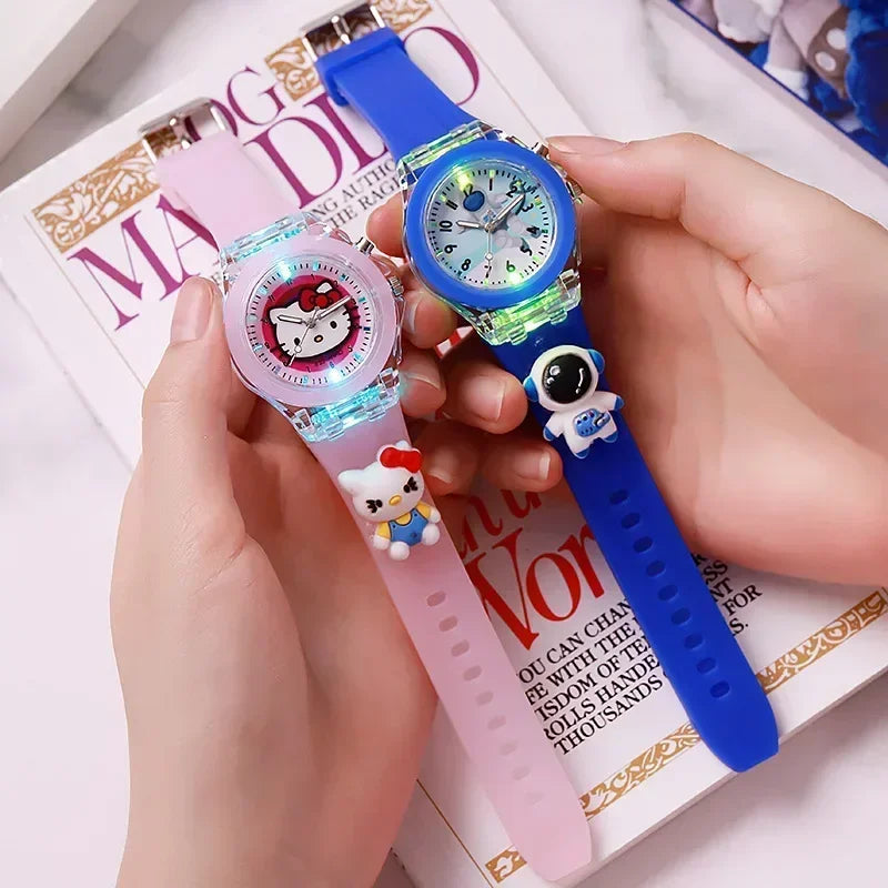 MINISO Disney Fashion Minnie Children's Watch Mickey Mouse Children's Flash Light Cartoon Figure Doll Boys Girls Birthday Gifts