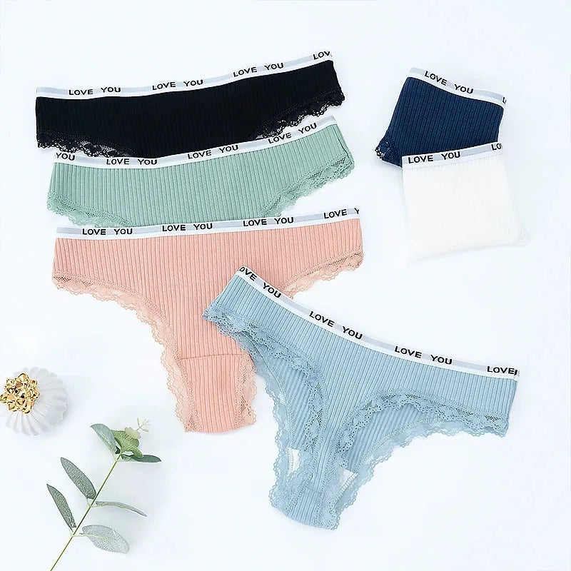 3Pcs/Lot Lace Thong Women's Tanga Low Waist Sexy Lingeries Cotton Panties Laides T Back Pants Girls Underwear Female Underpants