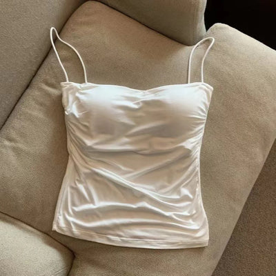 Women's Sleeveless Top Tank Underwear Fitted Camisole Sexy Short Top With Thin Straps Plain White Tank Top Korean Style