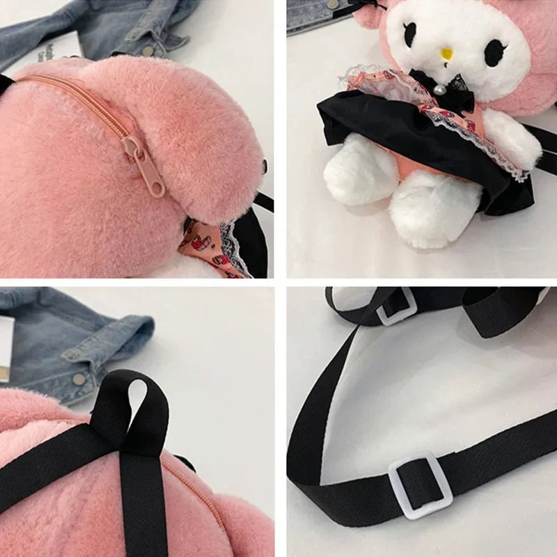 Kawaii Sanrio Bag Kuromi Plush Backpack Lolita Style Plushies Stuffed Animal Doll Toys My Melody Bag Women Tote Girl Christmas