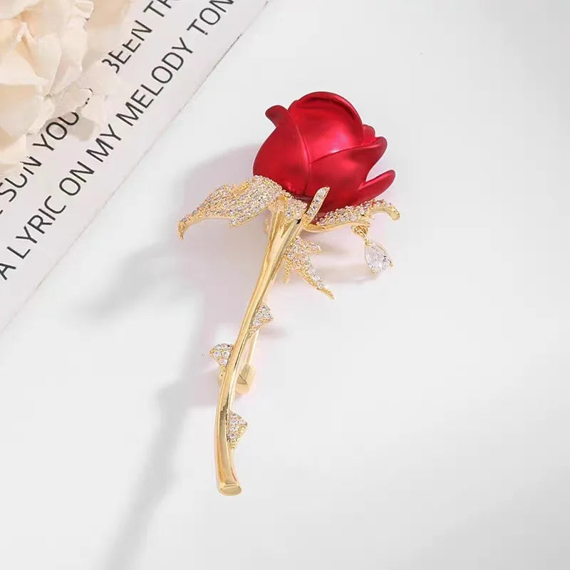 Red Rose Tulip Brooch Pins Ladies Fashion Light Luxury Flower Pin Nice Design Brooches Elegant Dress Suit Badge Accessories