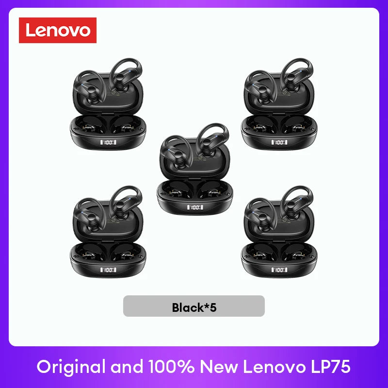 New Original Lenovo LP75 2/3/5pcs TWS Bluetooth V5.3 Earphones Wireless LED Digital Display Headphones IPX5 Waterproof Headset