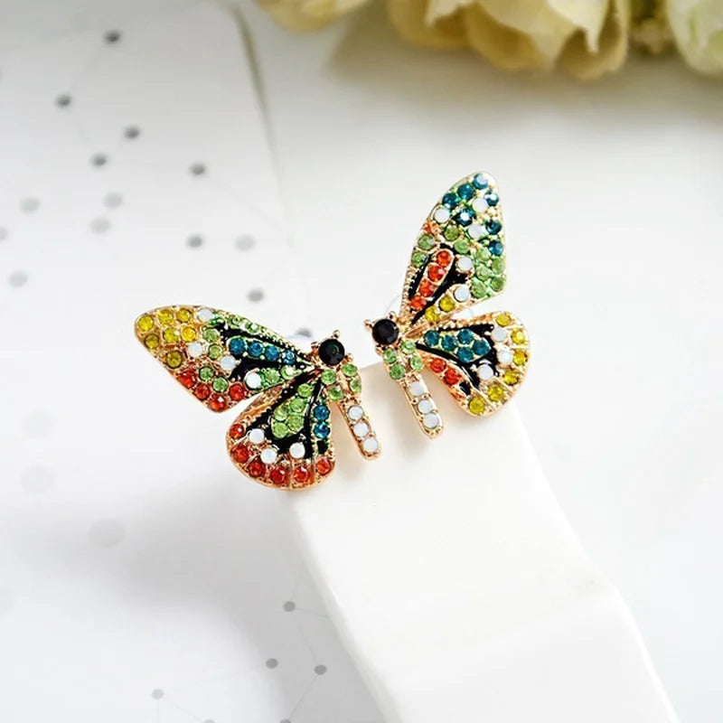 Graceful Shiny Multicolor Zircon Butterfly Stud Earrings for Women Girls Cute Date Party Jewelry