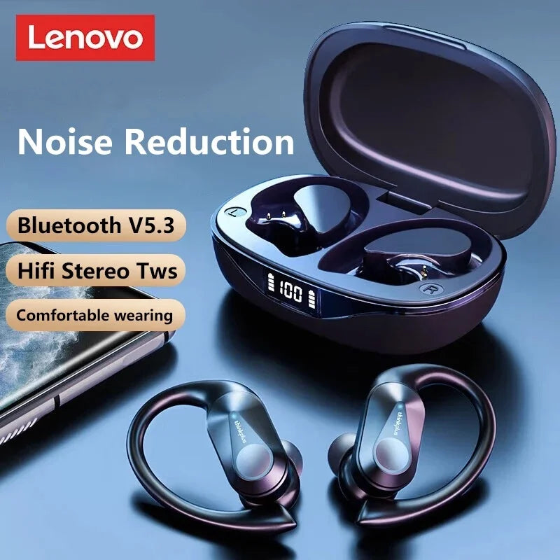 سماعات لينوفو LP75 TWS Bluetooth V5.3 الأصلية الجديدة 2/3/5 قطع، سماعات رأس لاسلكية LED رقمية مقاومة للماء IPX5