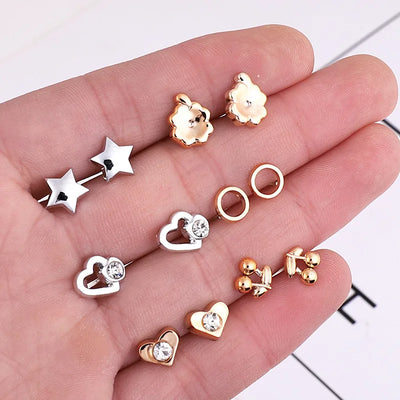 18pairs/set Gold Sliver Enamel Pearl Flower Heart Stud Earring Set For Women Plastic Butterfly Earrings Jewelry Gift Mix Style