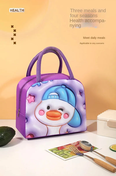 Cute Printed Cartoon Lunch Bag for Kids with Insulation and Preservation Function Bag Organizer Tote Bag with Zipper