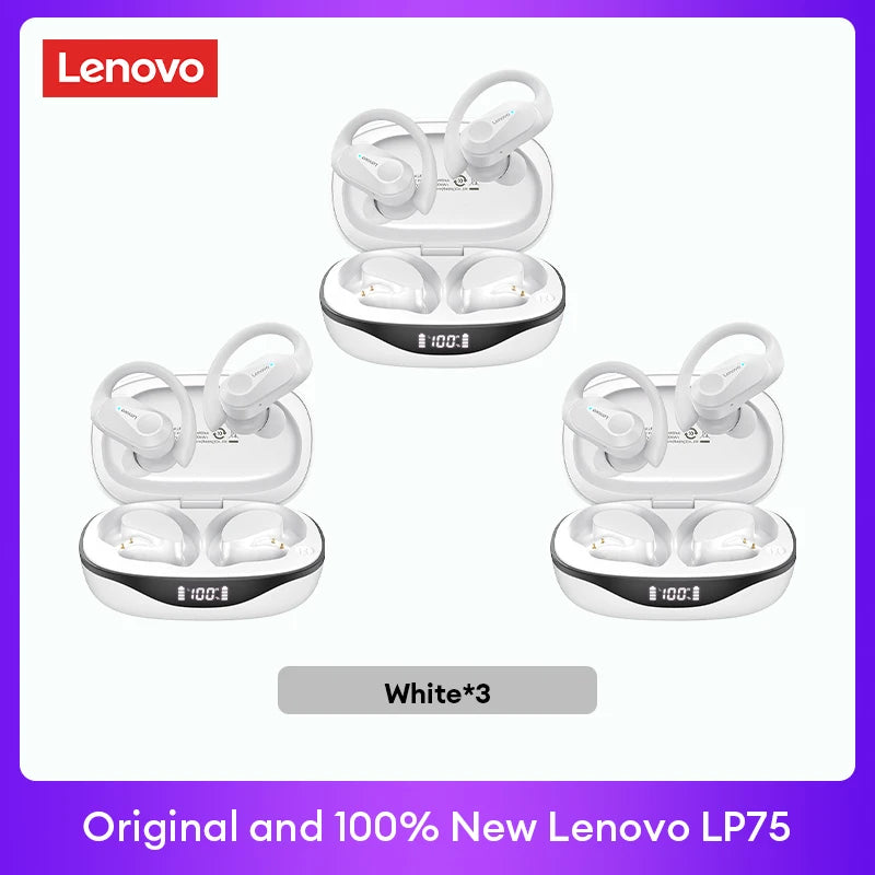 New Original Lenovo LP75 2/3/5pcs TWS Bluetooth V5.3 Earphones Wireless LED Digital Display Headphones IPX5 Waterproof Headset