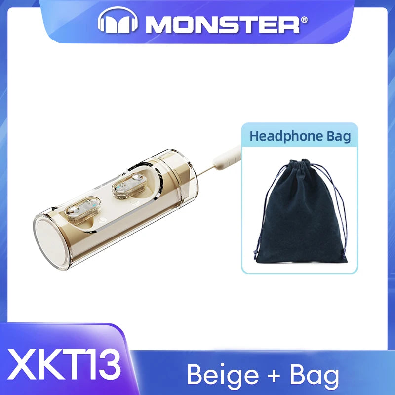 Original Monster V5.3 Wireless Bluetooth Headset XKT13 HIFI Sound Earphones Long Standby Earbuds Rotating Transparent Shell New