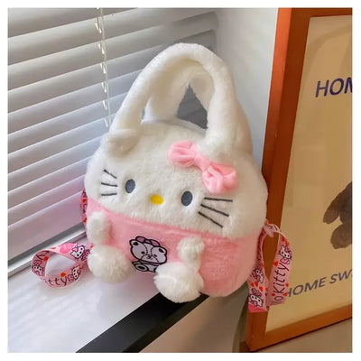 حقيبة ظهر Kuromi من Kawaii Sanrio مصنوعة من القطيفة ومطبوع عليها رسوم متحركة لحن Cinnamoroll وحقيبة يد محشوة من Pochacco ورسوم كرتونية كهدية للبنات