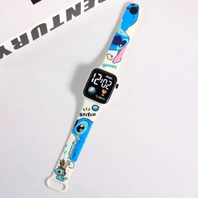 Sanrio Hello Kitty Cartoon Printed Button LED Electric Watch Teenager Fashion Personality Stitch Printed Square Electronic Watch