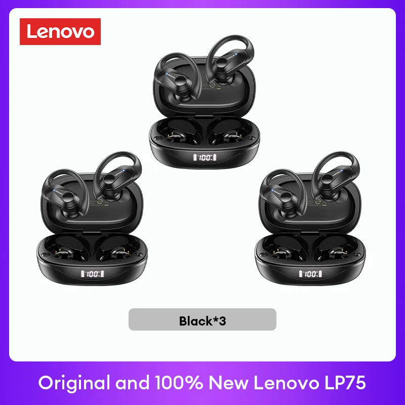 Original Lenovo LP75 2/3/5pcs TWS Bluetooth V5.3 Headphones Wireless LED Digital Display Earphones Low Latency Gaming Headset