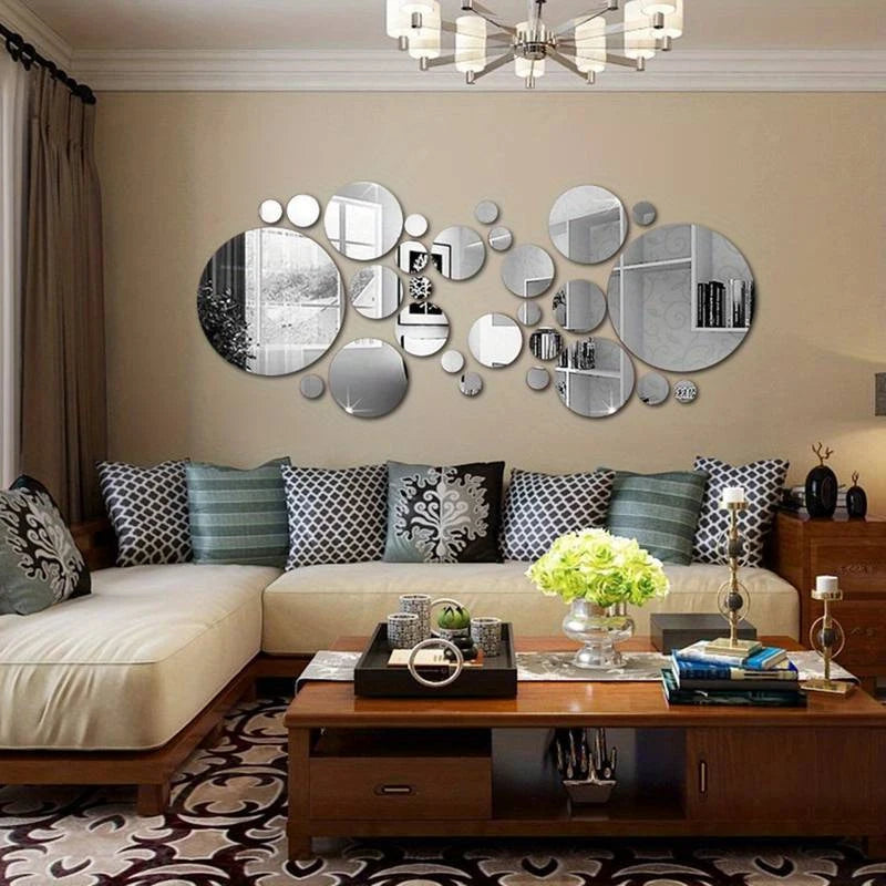 26 PCs 3D Acrylic Mirror Wall Stickers, Round Mirror, DIY Bedroom, Bathroom and TV Backroom Stickers Wall Decoration