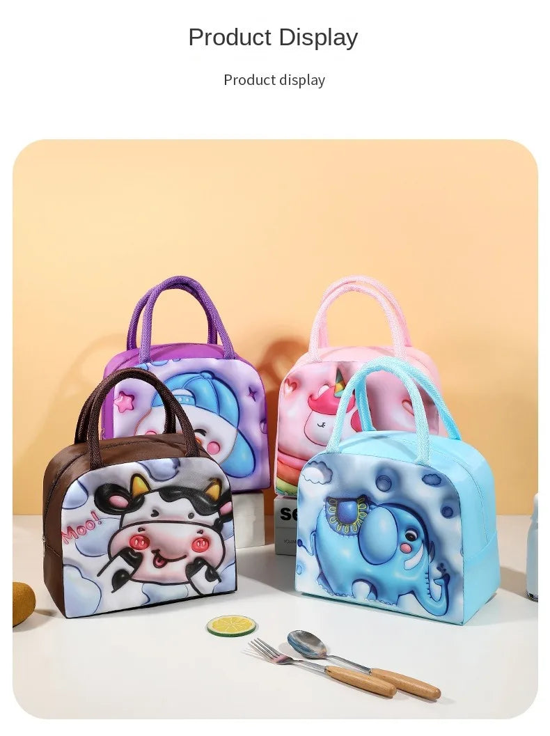 Cute Printed Cartoon Lunch Bag for Kids with Insulation and Preservation Function Bag Organizer Tote Bag with Zipper