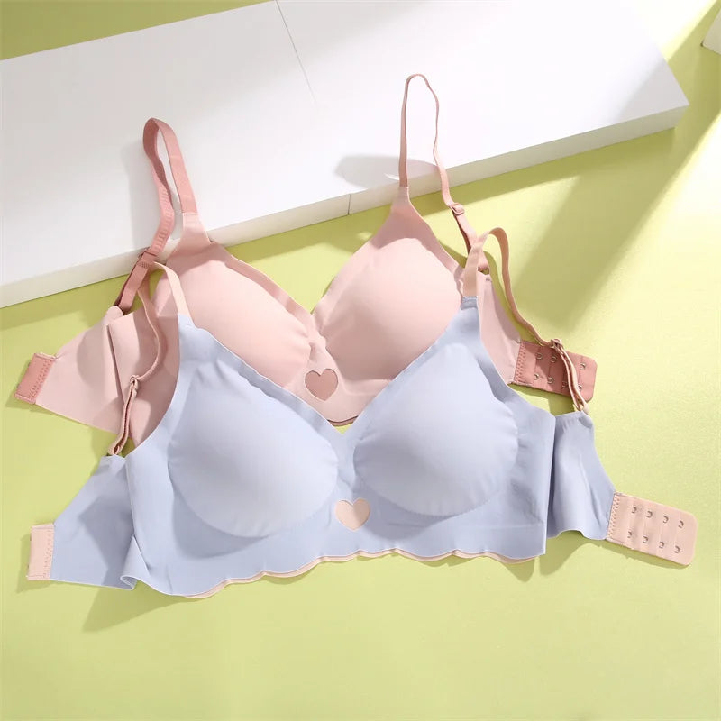 Sexy Push Up Bras For Women Love Heart Pattern Brassiere Deep V Neck Cute Underwear Female Seamless Wireless Soft Lingerie