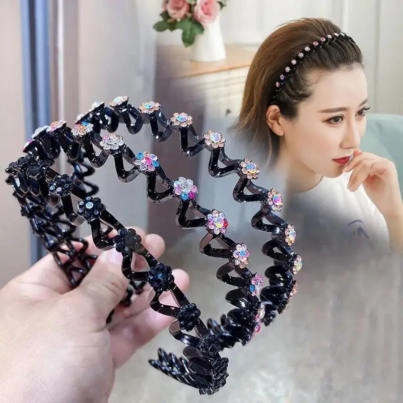 New Non-slip Rhinestone Headbands Solid Wave Hairbands for Women Girls Bezel Fashion Hair Hoop Ladies Boutique Hair Accessories