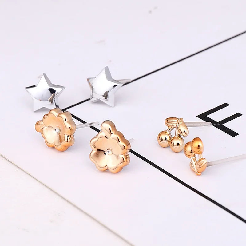 18pairs/set Gold Sliver Enamel Pearl Flower Heart Stud Earring Set For Women Plastic Butterfly Earrings Jewelry Gift Mix Style