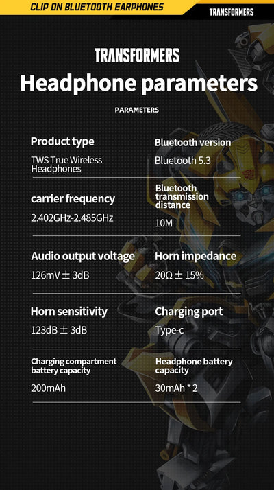 سماعات أذن ترانسفورمرز TF-T05 بتقنية البلوتوث 5.3 مع مشبك للأذن وسماعات أذن لاسلكية تعمل باللمس وسماعات أذن للألعاب وبطارية طويلة جديدة