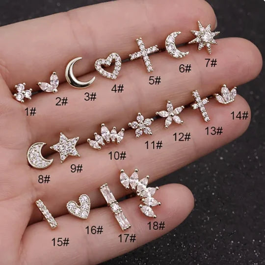 1PC Helix Piercing Stud Earrings For Women Conch Flat Ear Lobe Piercings Cartilage Tragus Stainless Steel Body Jewelry Girl Gift