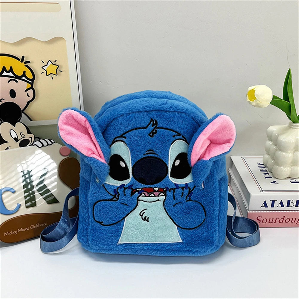 New Disney Plush Backpack Ins Japanese Blue Stitch Funny Cartoon Large-Capacity Student Backpack Kindergarten Bag Child Gift