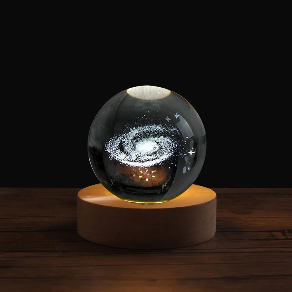 6cm 3D Crystal Ball Stitch Astronaut Solar System Saturn Milky Way Crystal Planet Night Light Laser Carving Children's Gifts