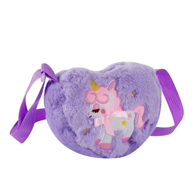 Cute Unicorn For Girls Plush Heart Zipper Shoulder Bag Messenger Bag Coin Purse Wallet Crossbody Bag Kids Gift Small Backpack