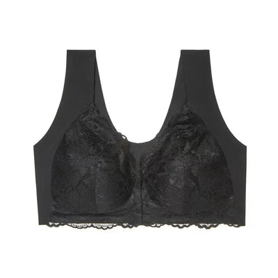 1 Piece Contrast Lace Wireless Bra, Comfy & Elegant Scallop Trim Bra, Women's Lingerie & Underwear