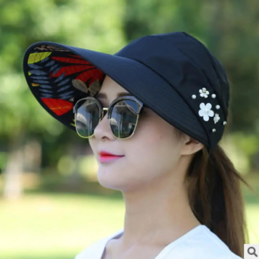 Sun Hat Summer Shade hHt For Women Foldable Sun Protection Beach Large Brimmed Hat UV Protection Cycling Empty Top