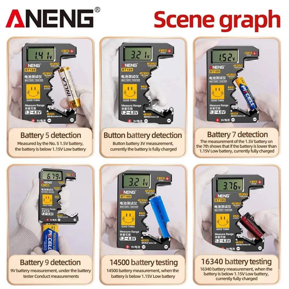 جهاز اختبار بطارية ANENG BT189 9V NDC AA AAA عالمي للاستخدام المنزلي بشاشة LCD أدوات اختبار بطارية كاشفة لبنك الطاقة