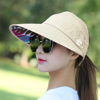 Sun Hat Summer Shade hHt For Women Foldable Sun Protection Beach Large Brimmed Hat UV Protection Cycling Empty Top