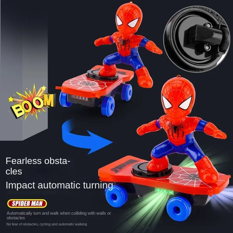 New Spiderman Automatic Flip Rotation Skateboard Acousto-Optic Car Electric Music Toy Stunt Scooters Christmas Gift Anime