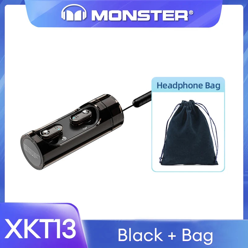 Original Monster V5.3 Wireless Bluetooth Headset XKT13 HIFI Sound Earphones Long Standby Earbuds Rotating Transparent Shell New